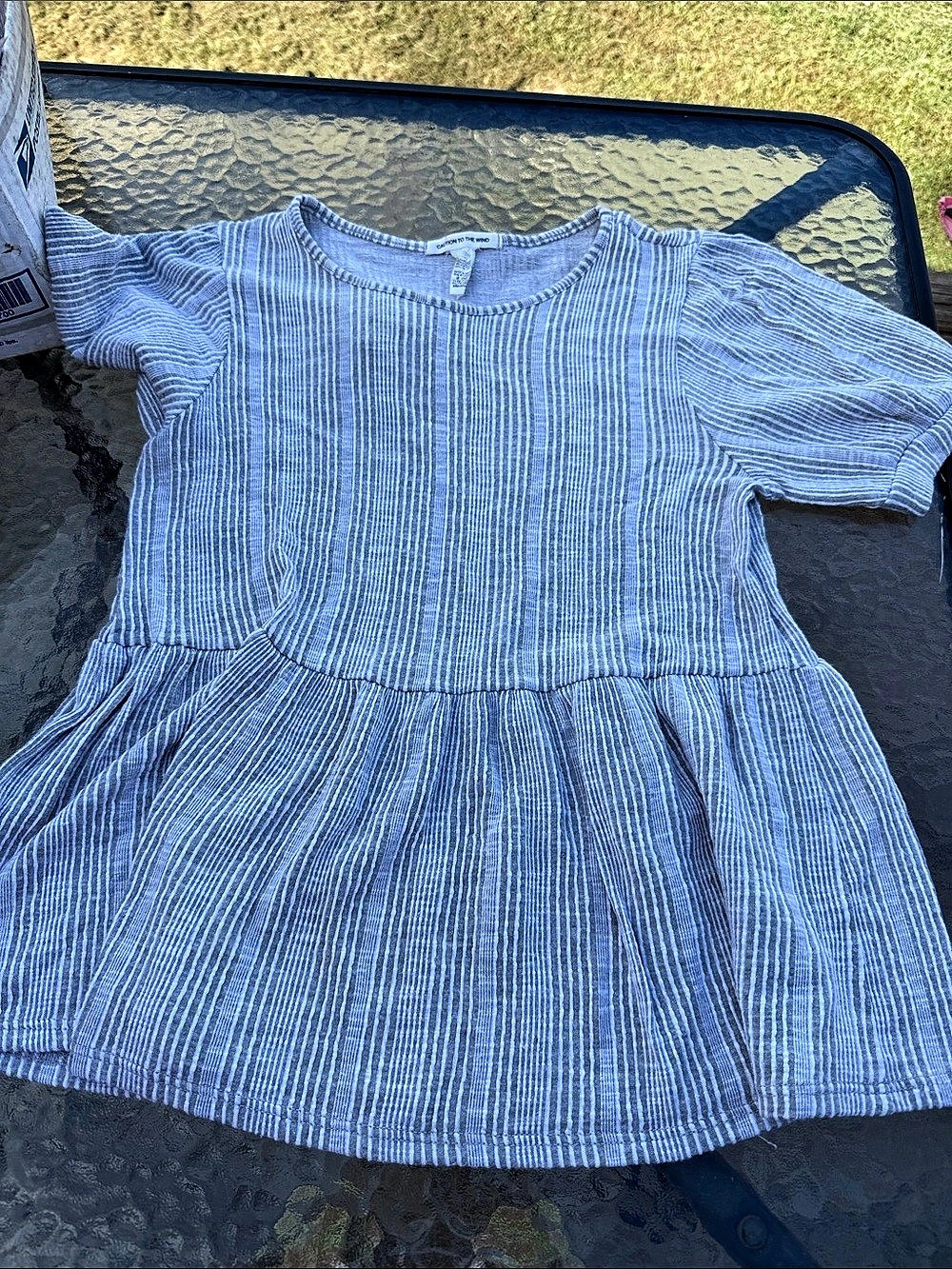Caution to the Wind Girls Striped Casual Dress in Blue & White Size Medium (8)